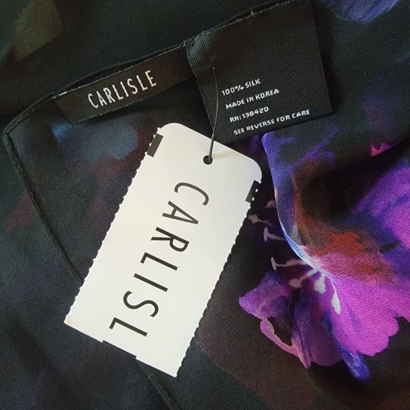 NWT Carlisle 100% Silk Scarf Amaryllis Design - Picture 2 of 5